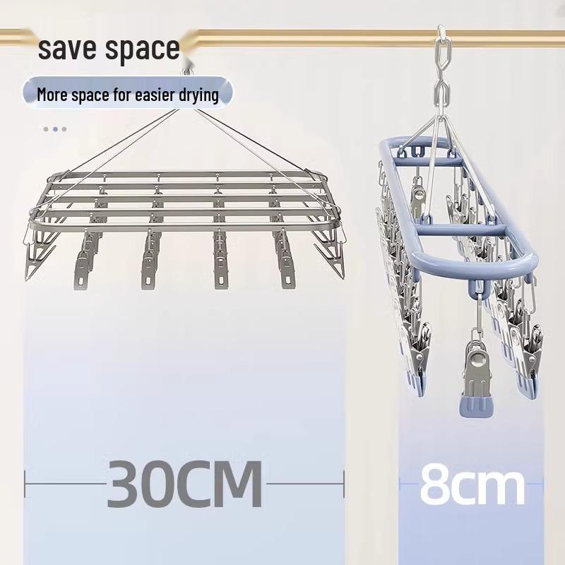 Stainless Steel Multifunctional Sock and Underwear Drying Rack with Windproof Clips