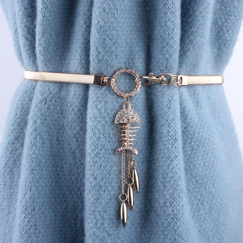 Elegant Metal Spring Waist Chain With Sparkling Fox Pendant For Women Fashion Accessories
