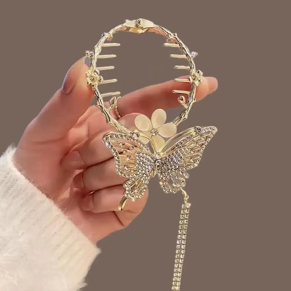 Vintage S Shape Plush Ball Dried Rose Hairpins for Women Ponytail Twist Hair Clips Fashion Shark Clip Barrettes Hair Accessories