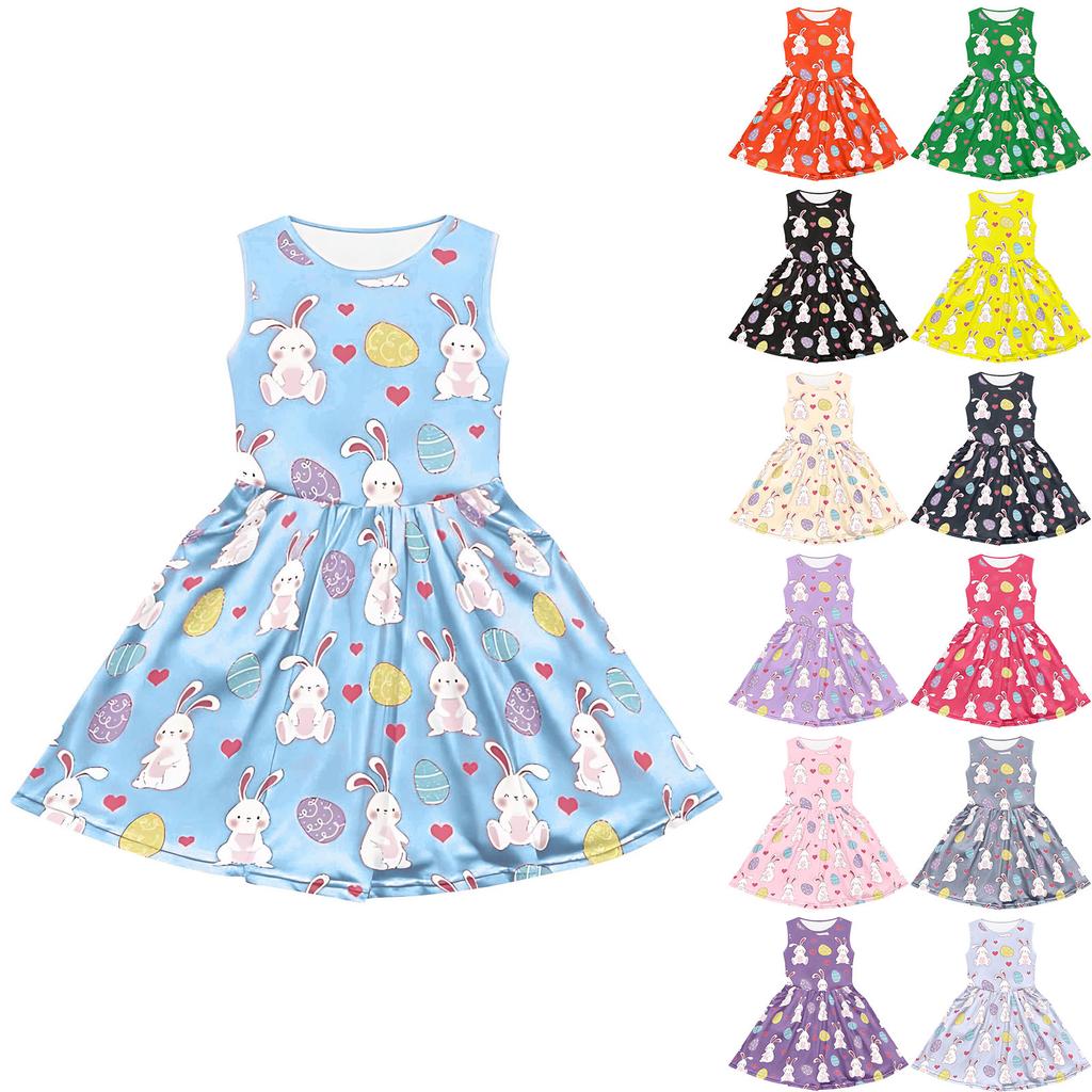 Children's Fashionable Comfortable Sleeveless Easter Print Casual Dress