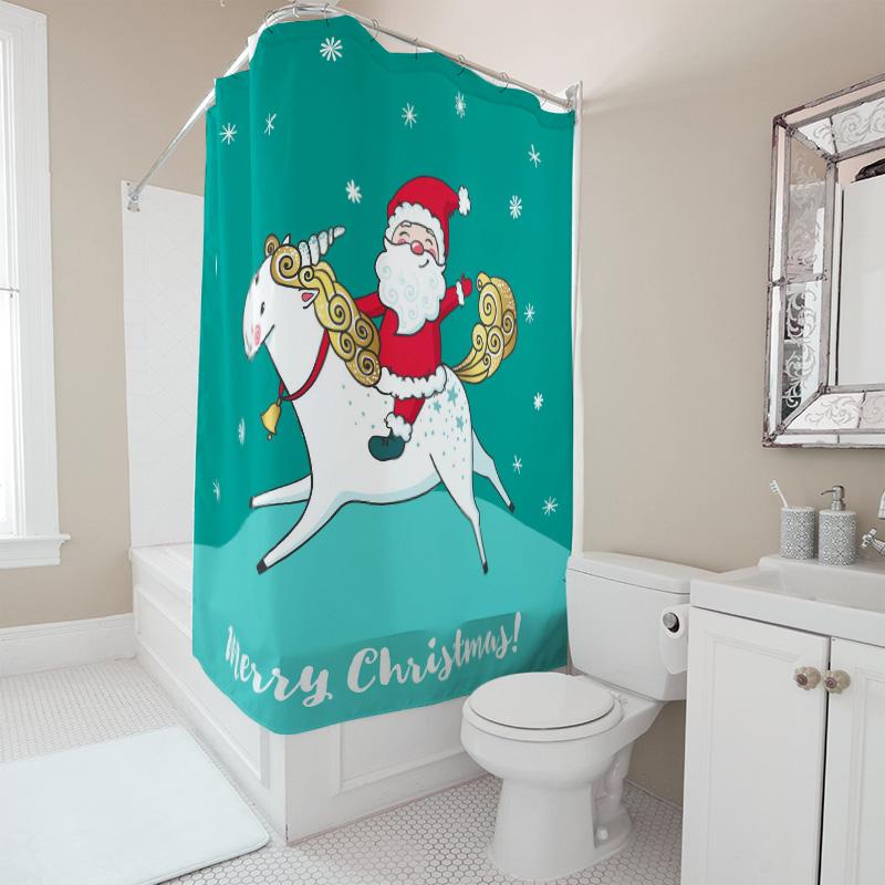 Tu Christmas Horse Shower Curtain Festive Holiday Farm Animal Horseback Riding Decor Farmhouse Bathroom Decor Merry Christmas Gi