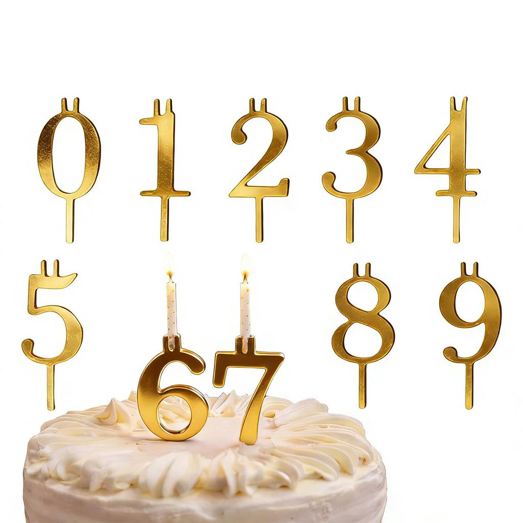 10pcs Birthday Cake Candle Holder Set 0-9 Number Steady Birthday Cake Topper Decorations Metal Number Candle Holders