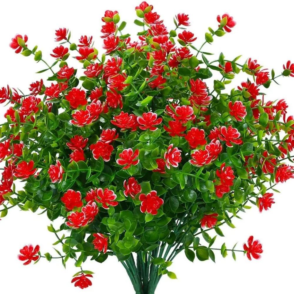 

4 шт. искусственные цветы, устойчивые к ультрафиолетовому излучению, зеленые растения для сада, кухни, декора, свадьбы, дома, гостиной, украшения, искусственные цветы 4pcs красный