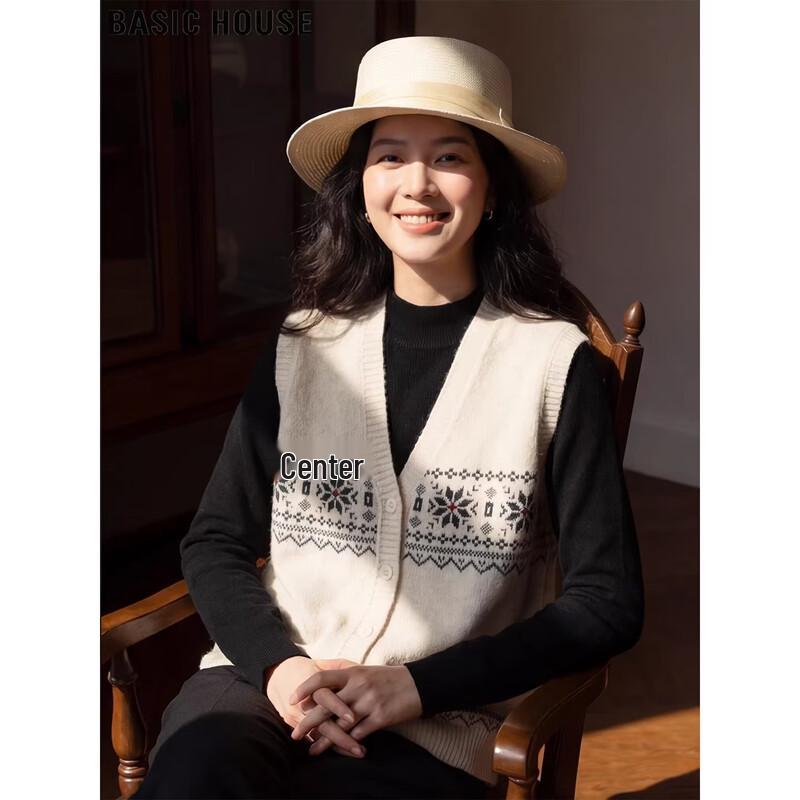 Basic House Women s Fair Isle V-Neck Knit Vest M
