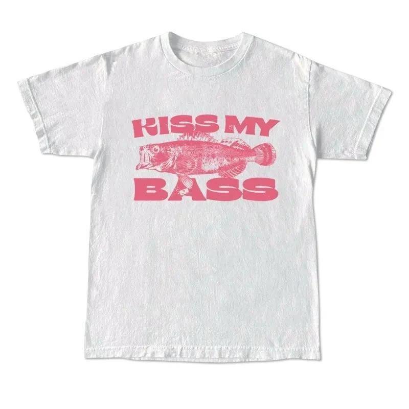 Kiss My Bass Vintage Style Fishing T-Shirt, Fisher Graphic Shirt Pink Design Lim M