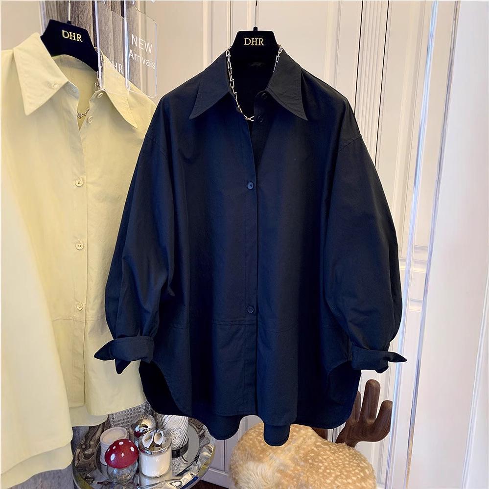 Women's Autumn Long Sleeve Loose Fit Pointed Collar Shirt Top