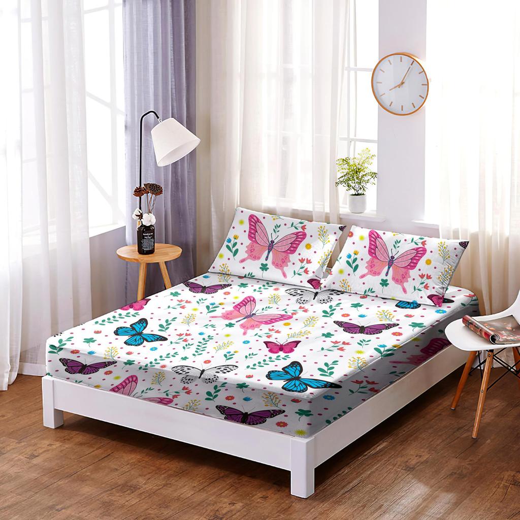 Beautiful Butterfly Pattern Mattress Three-Piece Digital Printing Mattress Bedding Set Adult Children