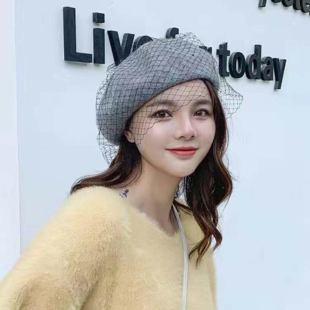 French Style Painter Hat Net Beanie Cap Vintage Mesh Wool Beret  Girl