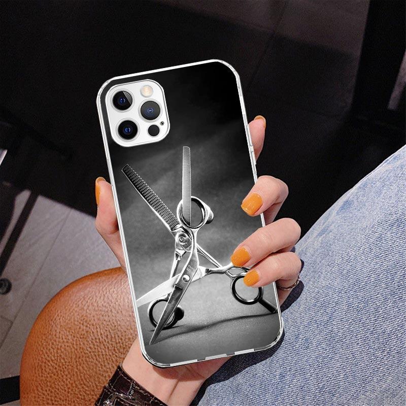 Hair Stylist Scissors Brush Phone Case For iPhone 17 Air 16 Pro Max 16E 15 + 14 Plus 11 12 13 Mini 7 8 SE Gift Print Cover Funda