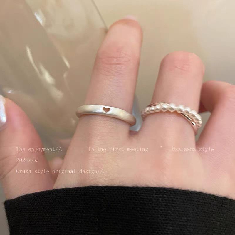 Love-shaped Hollow Ring for Women, Double-layered Bead-studded, Double-worn On The Index Finger, High-end Luxury Finger Ring