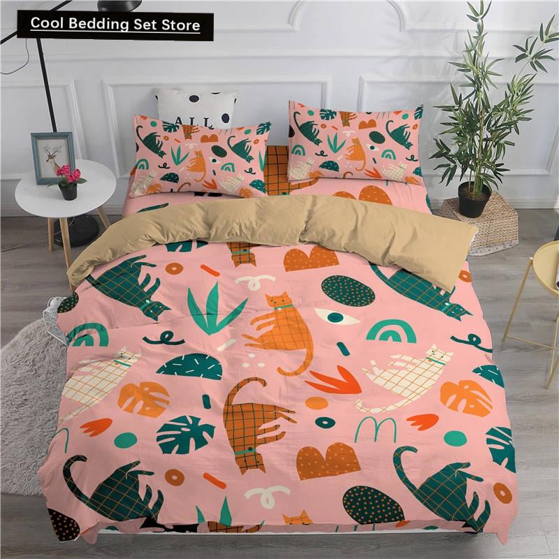 Cartoon Bedding Set Cute Cats Printed 3D Duvet Cover Set Twin Full Queen King Double Sizes Pillowcase Bedclothes Soft Polyester