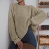 Women Fall Winter Sweater Round Neck Long Sleeve Loose Solid Color Thick