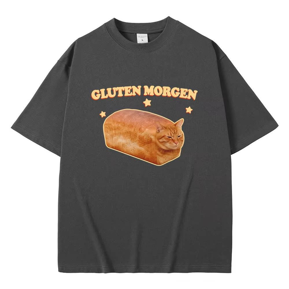 Gluten Morgen Funny Cat Meme T-shirts Silly Cats T Shirt Men Women Casual Humor Tee Shirt Oversized T-shirts