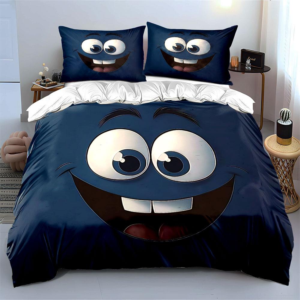 "Cartoon Face Decor Set" Bedding Set with 1 Duvet Cover 2 Pillowcases Single Double King Queen, Gift