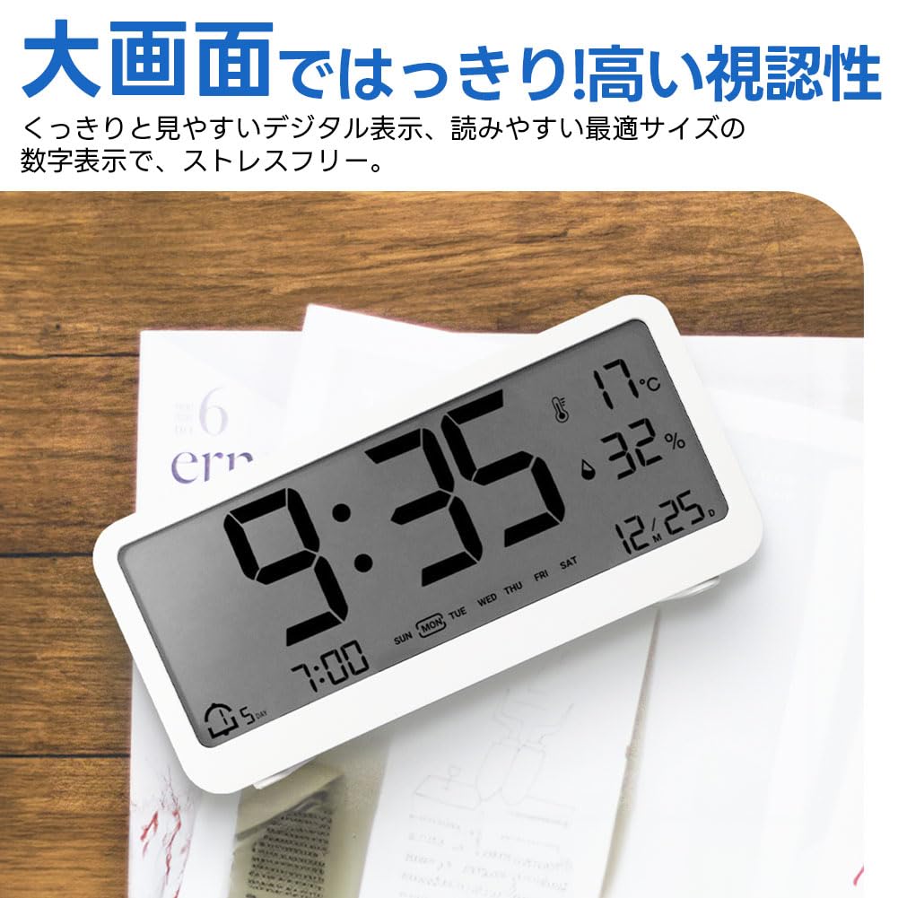 Digital Clock, Digital Calendar, Desk Clock, Alarm Clock, Temperature and Humidity Measurement, Backlight, Automatic Lighting, Brightness Adjustment,