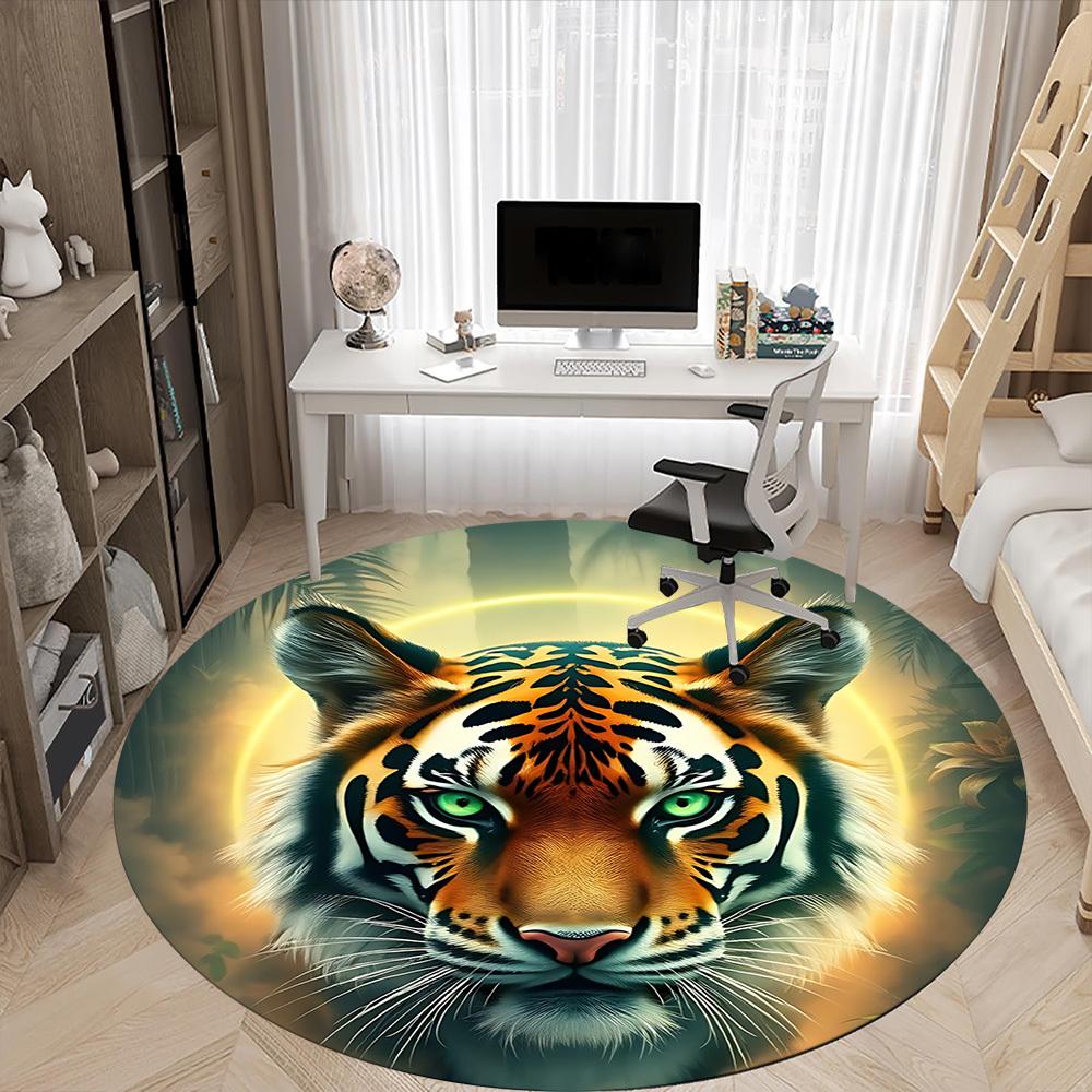 1pc Tiger Face Chair Carpet for Office Non-Slip, Machine Washable Rug for Office - Holiday DecorMachine Made yy251029117