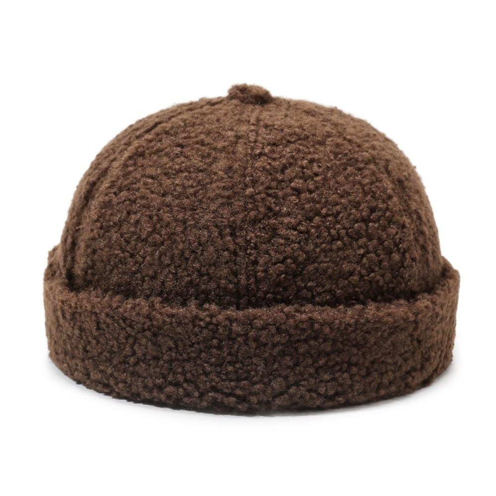 Imitation Lambswool Landlord Cap Solid Color Brimless Hat Simple Beanie Hat  Winter