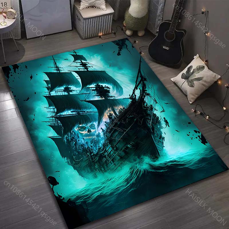 15 Sizes Sailing Ghost Ship Print Carpet for Living Room Bedroom Sofa Doormat Decor Sofa Area Rug Non-slip Floor Mat