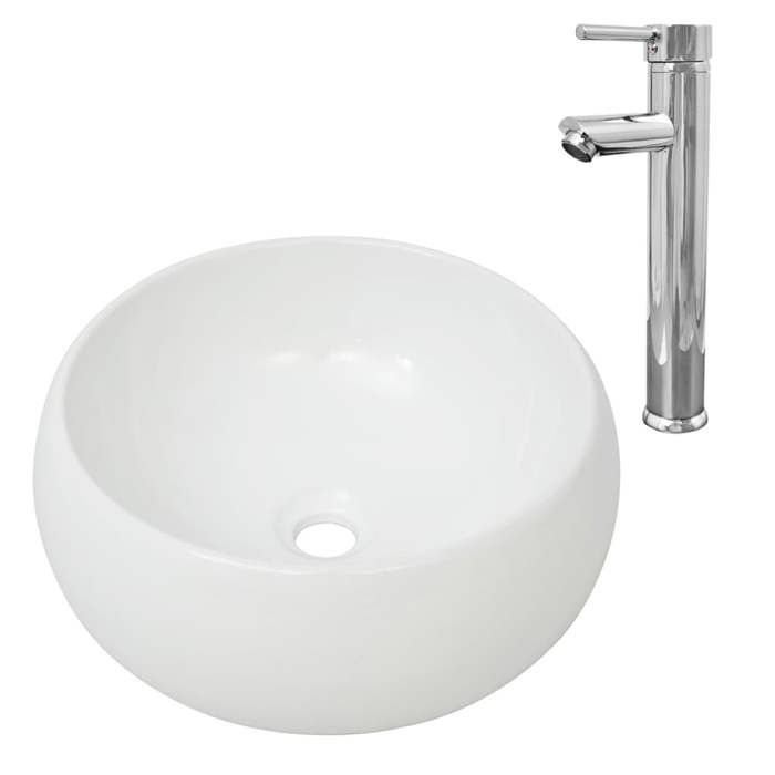 VidaXL Bathroom Sink with Mixer Tap Ceramic Round White Washbasin 275495