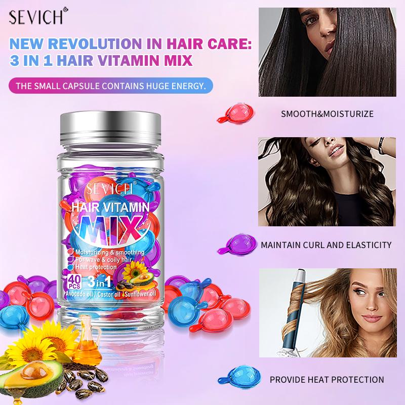 Lot de 40 capsules de vitamines pour cheveux, mélange d'huiles de traitement pour cheveux, réparation des cheveux abîmés, lisses, sérum de soin, complexe de kératine nourrissant