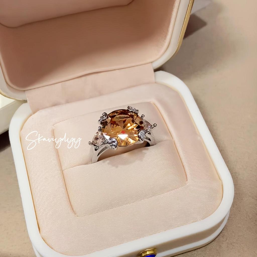 Elegant Champagne High Carbon Diamond Ring with 3-Carat Morganite and Moissanite for Women