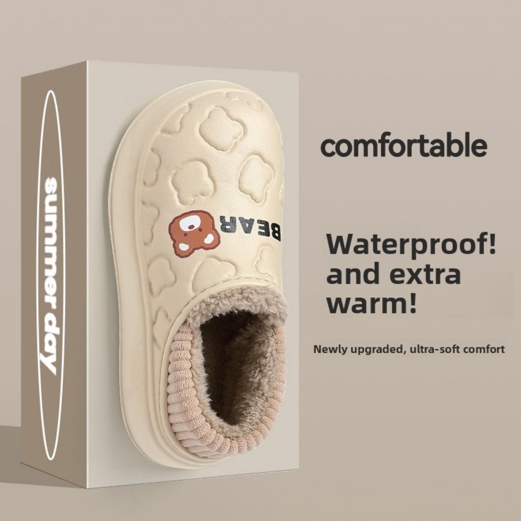 Waterproof Cotton Slippers for Women, Autumn and Winter Bags, Cotton Slippers, Winter Indoor Use, Anti Slip and Warm Thick Soled Cotton Shoes