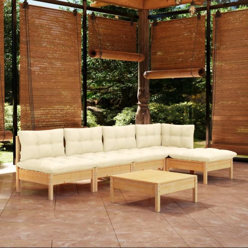 Día y Noche - Día y Noche Muebles de jardín 6 piezas cojines madera de pino color crema