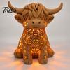 Decorative Table Lamp Highland Cow Tea Light Candle Holder, 3D Printed Figurine with LED Unique Home Accents Light, Warm Tabletop Decor for