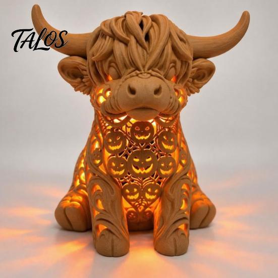 Decorative Table Lamp Highland Cow Tea Light Candle Holder, 3D Printed Figurine with LED Unique Home Accents Light, Warm Tabletop Decor for