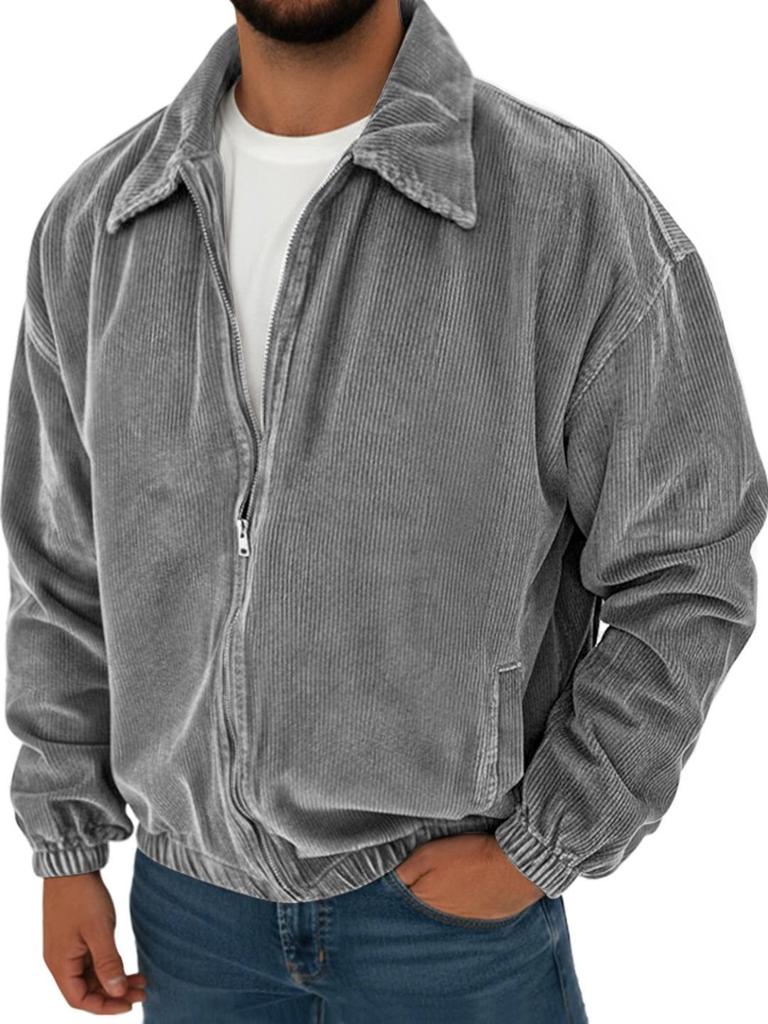 2025 Retro Sztruksowa Męska Kurtka z Długim Rękawem i Kieszeniami - Moda Jesień/Zima