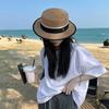 Summer Vacation Hat Women's Strap Alphabet Straw Hat Seaside Sunshade Sunscreen Hat Versatile Flat Top Hat