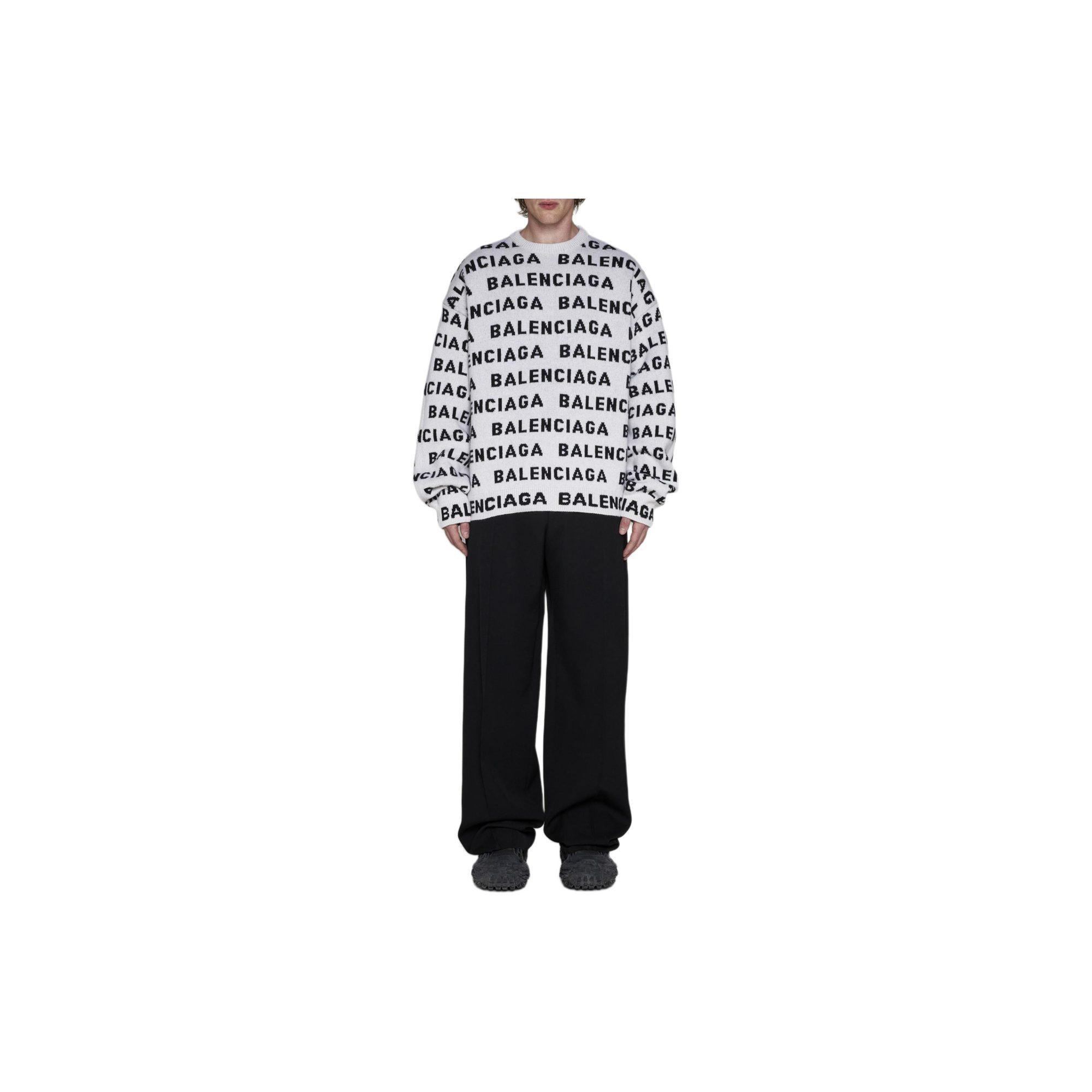 Balenciaga Allover Logo Intarsia Knitted Jumper