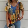 Oil Painting Architectural 3D Print T-shirt Women Streetwear Casual T Shirts Tops Woman Harajuku V-Neck Tees Oversized Clothing