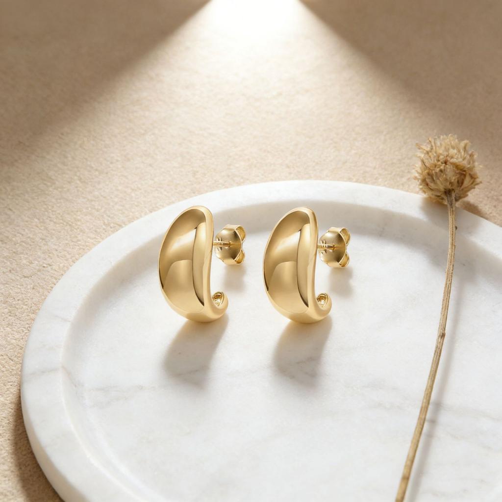 14K Gold Luxury Hoop Earrings for Women Glossy Half Hoops Earrings