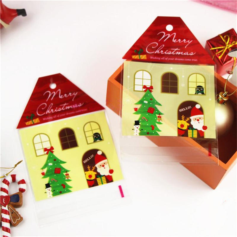 50Pcs Cute Christmas Cellophane Treat Bags Small Clear Gift Candy Cookie Goodies Bag for Holiday Party Favors