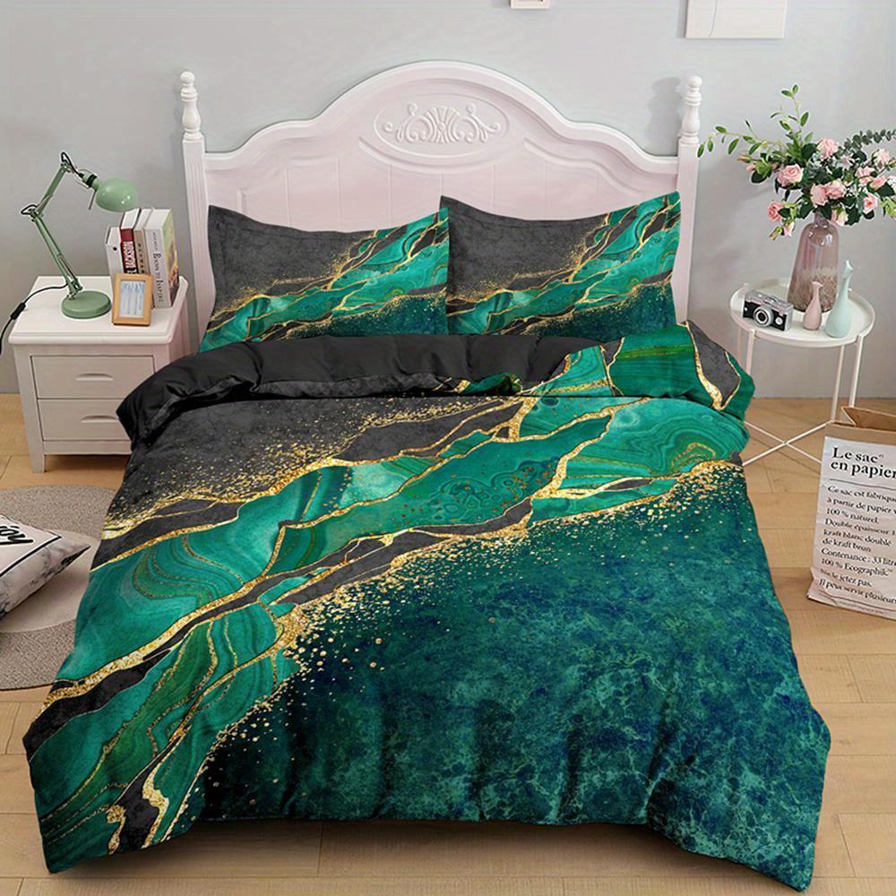 Abstract Marble Print Duvet Cover Set (1 Duvet Cover + 1/2 Pillowcase ), Soft Golden Marbling Bedding Set For Bedroom Dorm Room