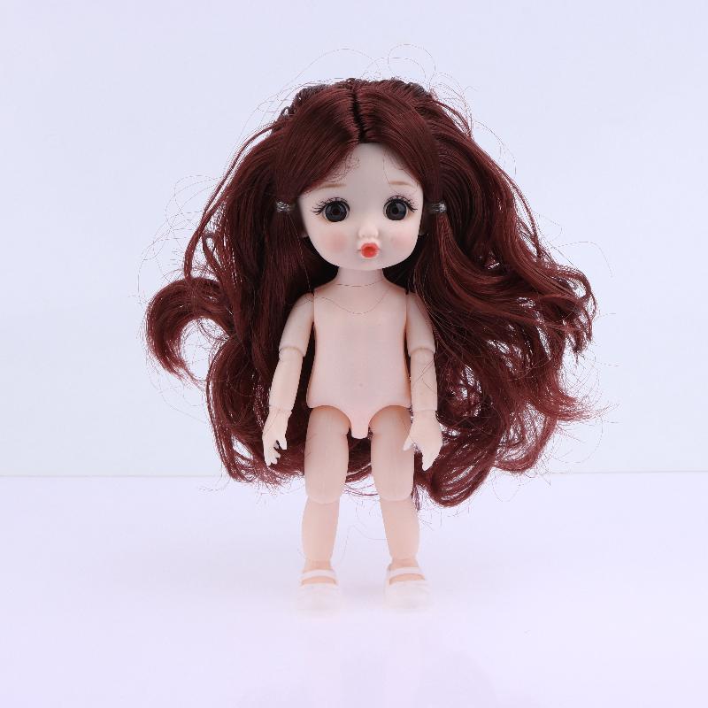 1 Set Nude Doll 3D Simulation Eyes 13 Joint Black Long Hair 1/8 17Cm Doll Plastic Doll Head Toys With Gold Brown Hair Kids Gift
