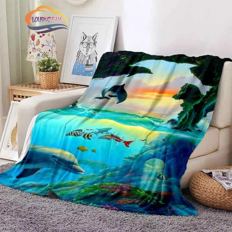 Sea Animal World Series Blanket Cute Oceanic Dolphins Super Soft Delphinids Pattern Sofa Bed Children's