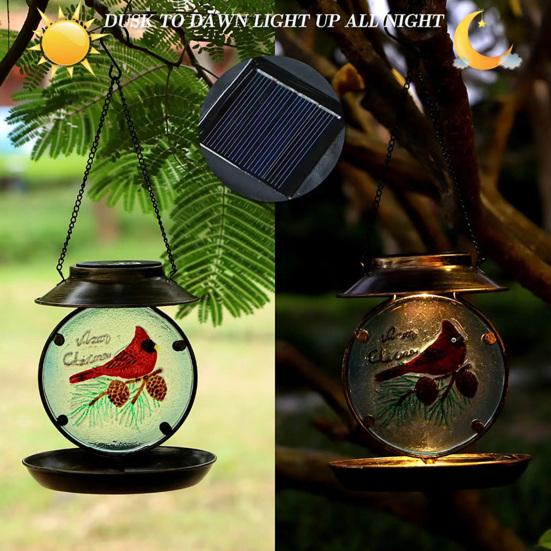 Solar Bird Feeder Decorative Night Light Bird Feeder Waterproof Solar Powered Garden Bird Feeder for Outside Yard Patio