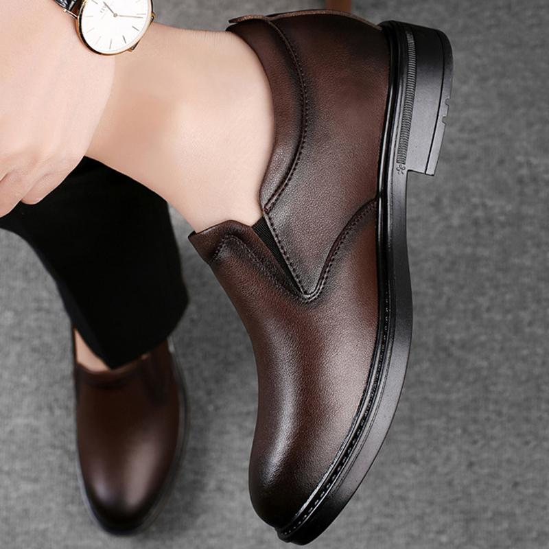 Men Leather Shoes Business Dress Shoes Slip On Invisible Inner Height Increasing Men's Shoes 6/8 CM Wedding Shoes Big Size 36-47