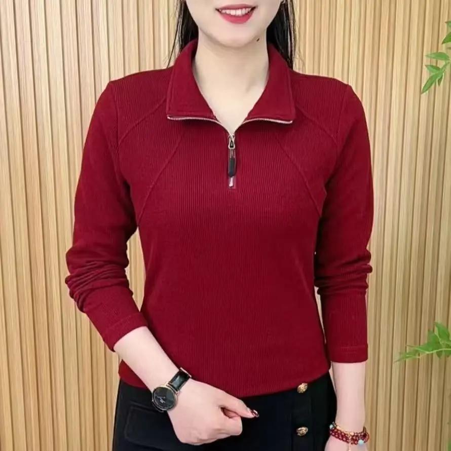 

Women s Elegant Slimming Fashionable Casual Sporty Half-Zip Long-Sleeve Shirt Top for Spring XXXXXL червоний