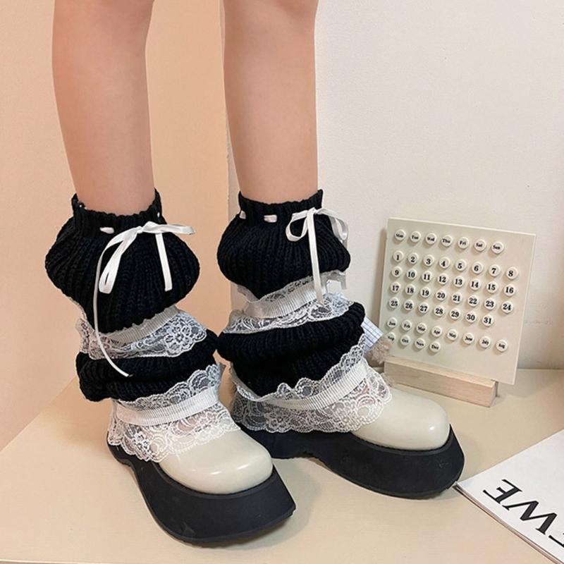 Lolitas Leg Warmer Y2K Knitted Leg Sleeves Goth Baggy Cuffs Ankle Heap Socks JK Uniform Foot Cover Lace Frilly Leg Socks