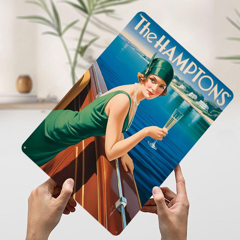 

The Hamptons Vintage Travel Poster Customized Wall Art Vintage Metal Signs Retro Tin Plaque for Man Cave Wand Deko House Decor 20x30cm（7.8x11.8inch）