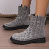 European and American foreign trade large size short leather cowboy boots women's cross-border leopard print rear zipper thin knight Martin boots