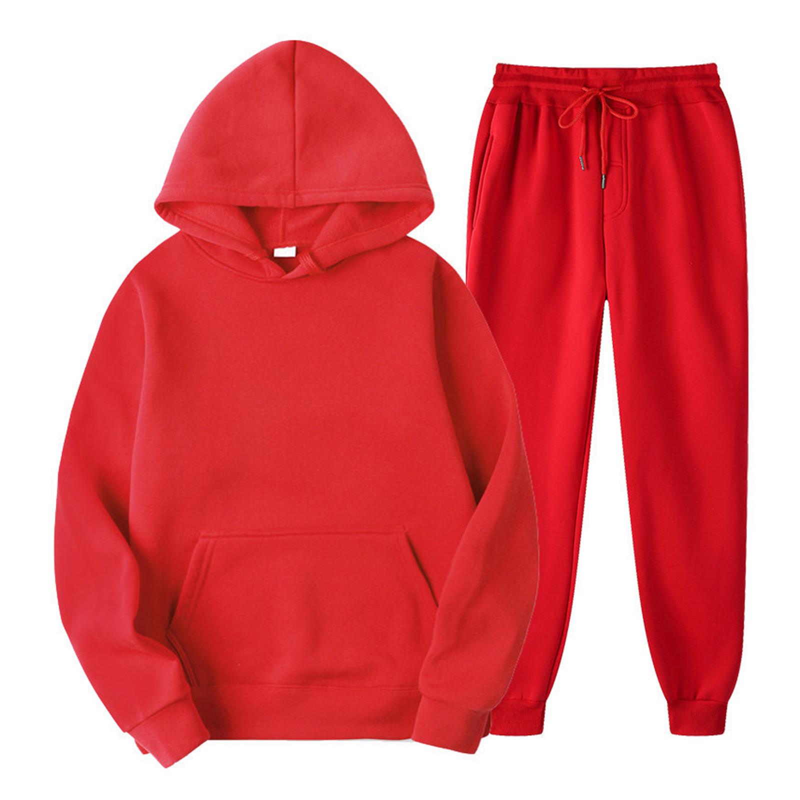 Modische Damen-Sets, einfarbig, warm, Kapuzenpullover, Sweatshirts und lange Hose, lockerer Damen-Sportanzug, Trainingsanzug, Sportbekleidung, zweiteilige Sets, Outfit, Playsuit M rot