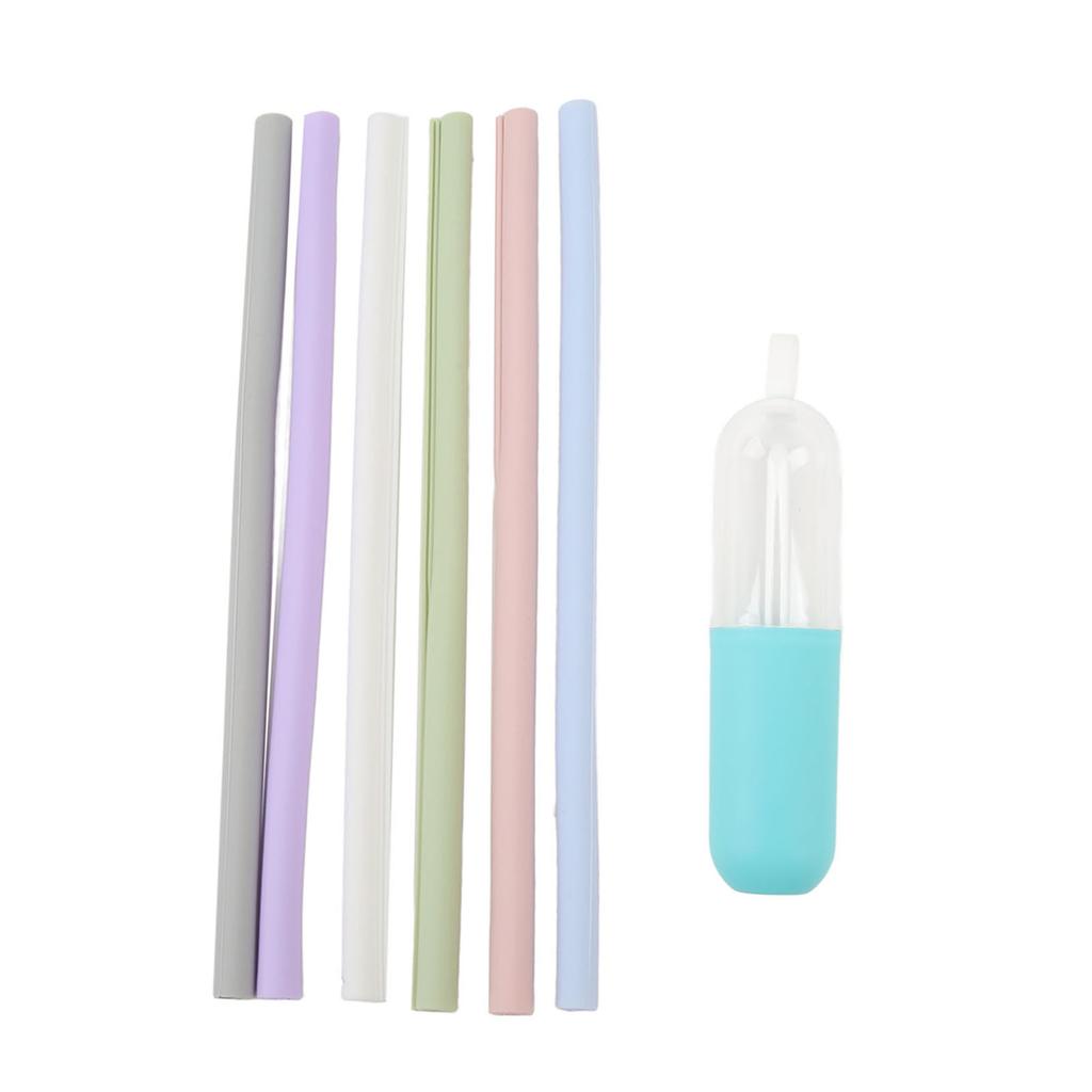 6PCS Openable Straws Silicone 9.8in Snap Washable Reusable Easy to Clean with Storage Box Bag