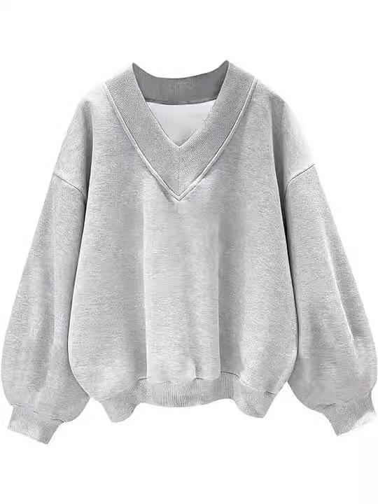 Arrival Women's Pullover Sweatshirt V-Neck Korean Fashion Loose Fit Casual Crew Neck Multi-Color Tops