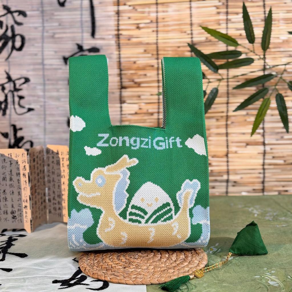Geantă Tricotată cu Tematică Festivalul Bărcii Dragonului Geantă Cadou pentru Întâlnirea Companiei Geantă de Mână Cadou de Nuntă Geantă Zongzi Geantă Fericită pentru Bomboane