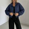 Women S Loose Baseball Jacket With Zipper Pocket Drawstring Hem