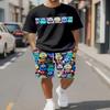 Summer Quirky Pattern Print Men's Sports and Leisure Short Sleeve Shorts 2pcs Suit Daily Wear